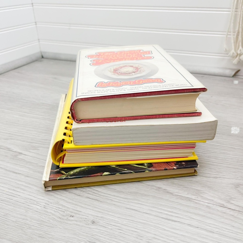 Vintage Stack of Cookbooks - Retro Books for Decoration - Yellow Stacking Books - Picture 5 of 10